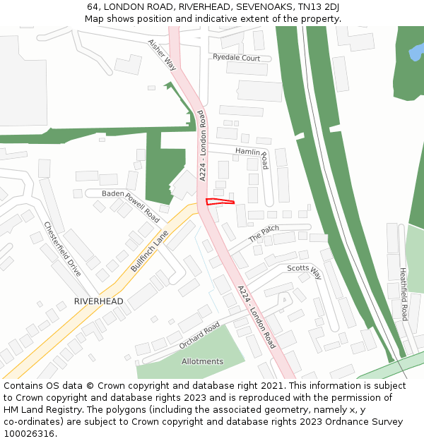 64, LONDON ROAD, RIVERHEAD, SEVENOAKS, TN13 2DJ: Location map and indicative extent of plot