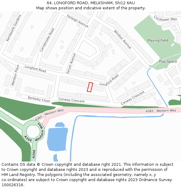 64, LONGFORD ROAD, MELKSHAM, SN12 6AU: Location map and indicative extent of plot