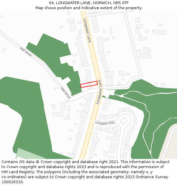 64, LONGWATER LANE, NORWICH, NR5 0TF: Location map and indicative extent of plot