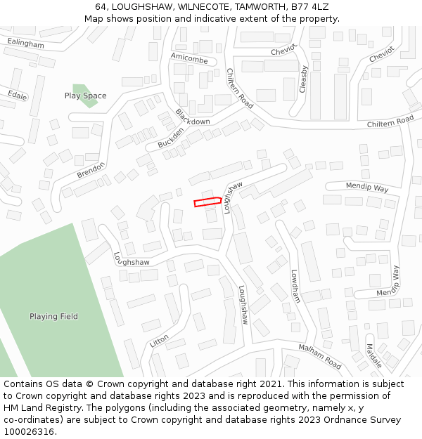 64, LOUGHSHAW, WILNECOTE, TAMWORTH, B77 4LZ: Location map and indicative extent of plot