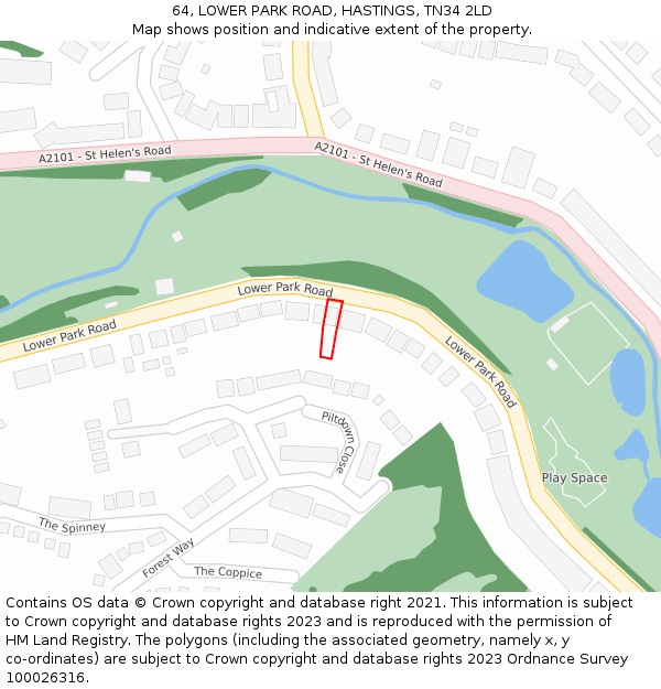 64, LOWER PARK ROAD, HASTINGS, TN34 2LD: Location map and indicative extent of plot