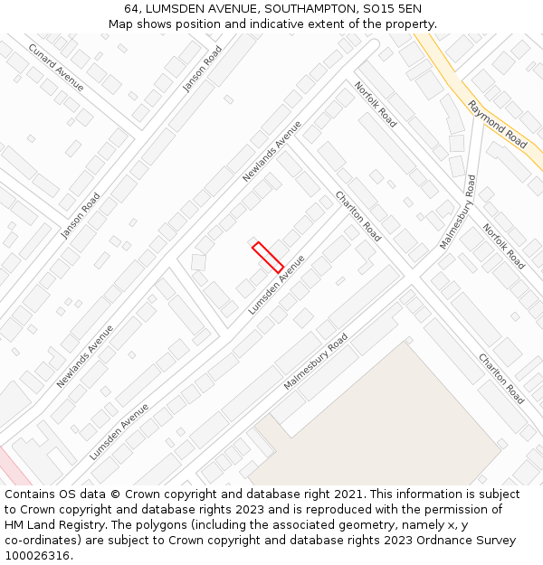 64, LUMSDEN AVENUE, SOUTHAMPTON, SO15 5EN: Location map and indicative extent of plot