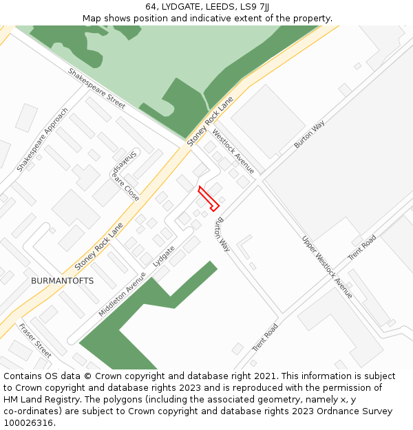 64, LYDGATE, LEEDS, LS9 7JJ: Location map and indicative extent of plot