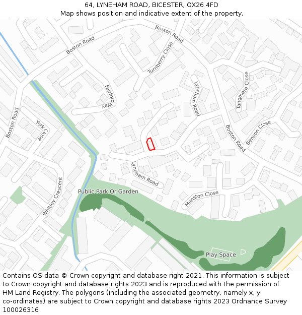 64, LYNEHAM ROAD, BICESTER, OX26 4FD: Location map and indicative extent of plot