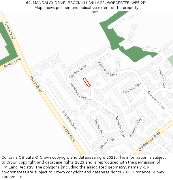 64, MANDALAY DRIVE, BROCKHILL VILLAGE, WORCESTER, WR5 2PL: Location map and indicative extent of plot