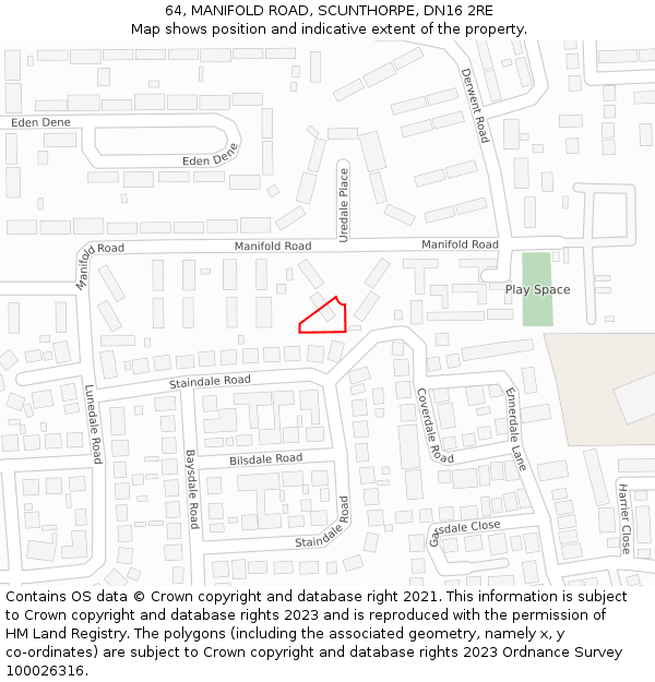 64, MANIFOLD ROAD, SCUNTHORPE, DN16 2RE: Location map and indicative extent of plot