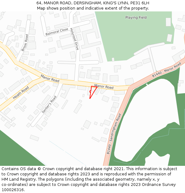64, MANOR ROAD, DERSINGHAM, KING'S LYNN, PE31 6LH: Location map and indicative extent of plot