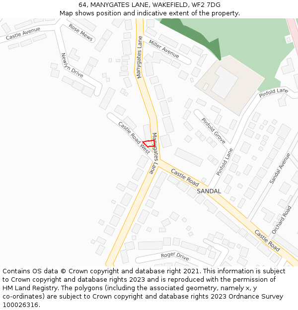 64, MANYGATES LANE, WAKEFIELD, WF2 7DG: Location map and indicative extent of plot