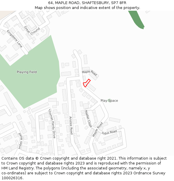 64, MAPLE ROAD, SHAFTESBURY, SP7 8FR: Location map and indicative extent of plot