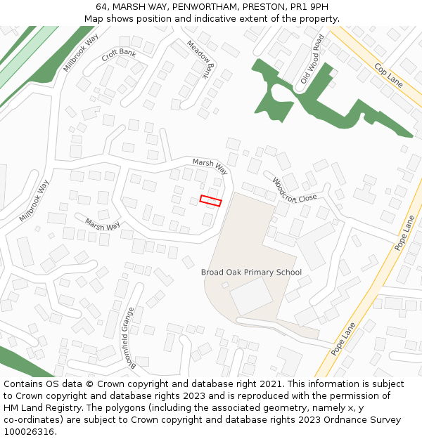 64, MARSH WAY, PENWORTHAM, PRESTON, PR1 9PH: Location map and indicative extent of plot