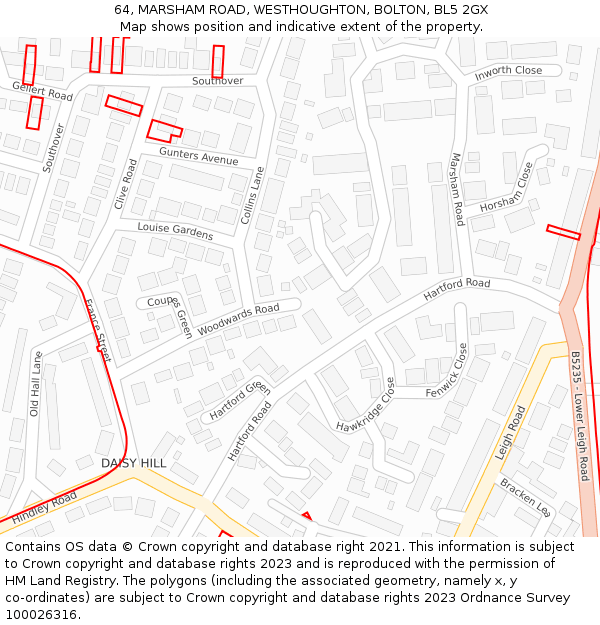 64, MARSHAM ROAD, WESTHOUGHTON, BOLTON, BL5 2GX: Location map and indicative extent of plot