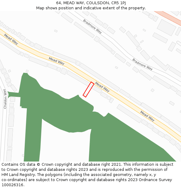 64, MEAD WAY, COULSDON, CR5 1PJ: Location map and indicative extent of plot