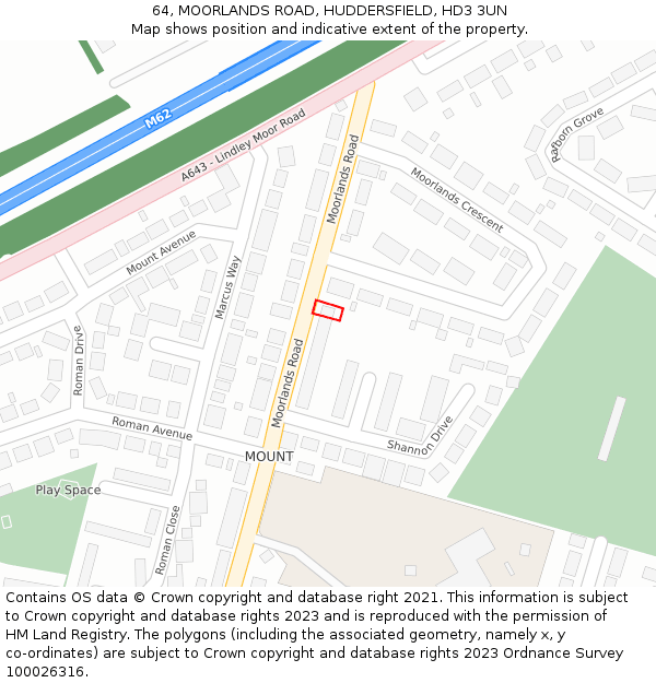 64, MOORLANDS ROAD, HUDDERSFIELD, HD3 3UN: Location map and indicative extent of plot