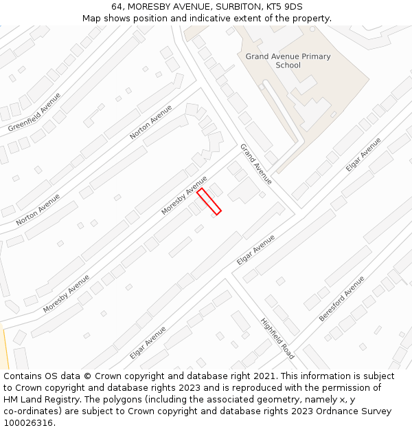 64, MORESBY AVENUE, SURBITON, KT5 9DS: Location map and indicative extent of plot