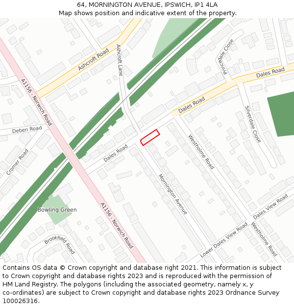 64, MORNINGTON AVENUE, IPSWICH, IP1 4LA: Location map and indicative extent of plot