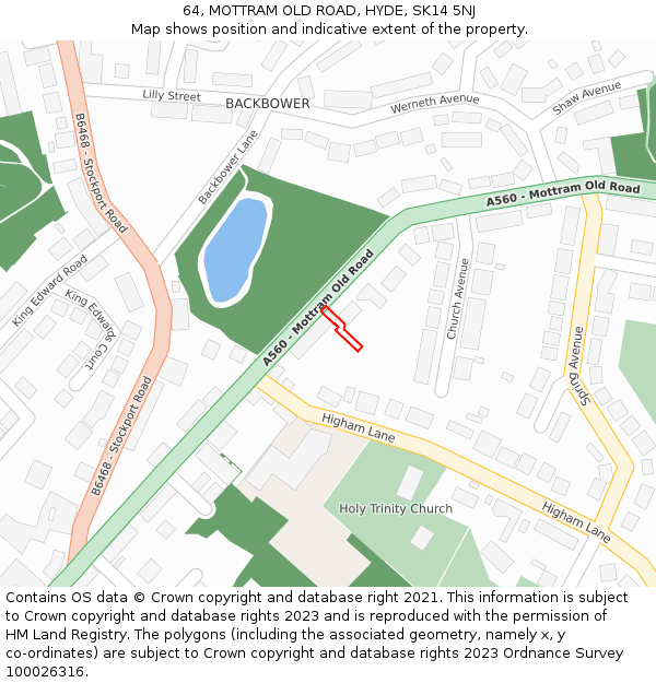 64, MOTTRAM OLD ROAD, HYDE, SK14 5NJ: Location map and indicative extent of plot