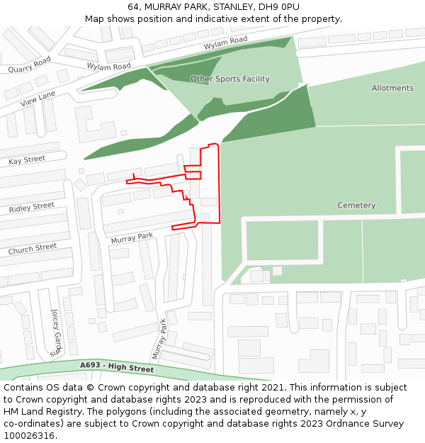 64, MURRAY PARK, STANLEY, DH9 0PU: Location map and indicative extent of plot