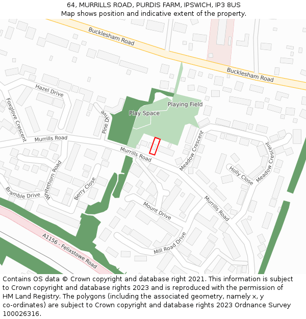 64, MURRILLS ROAD, PURDIS FARM, IPSWICH, IP3 8US: Location map and indicative extent of plot