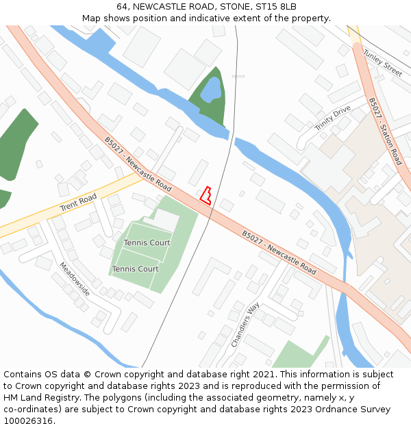 64, NEWCASTLE ROAD, STONE, ST15 8LB: Location map and indicative extent of plot