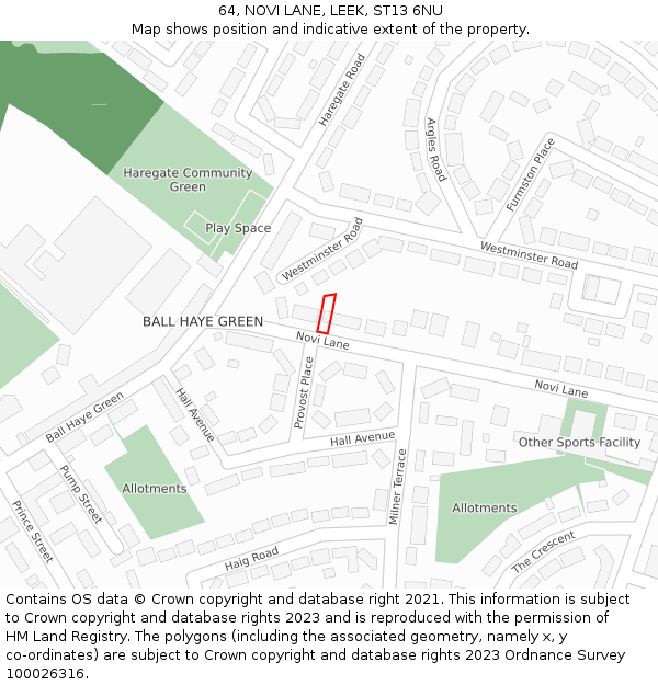 64, NOVI LANE, LEEK, ST13 6NU: Location map and indicative extent of plot