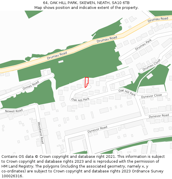 64, OAK HILL PARK, SKEWEN, NEATH, SA10 6TB: Location map and indicative extent of plot