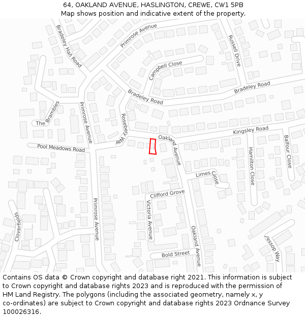 64, OAKLAND AVENUE, HASLINGTON, CREWE, CW1 5PB: Location map and indicative extent of plot