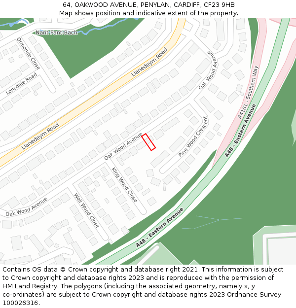 64, OAKWOOD AVENUE, PENYLAN, CARDIFF, CF23 9HB: Location map and indicative extent of plot