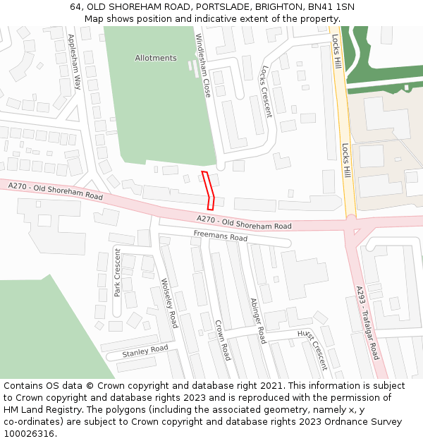 64, OLD SHOREHAM ROAD, PORTSLADE, BRIGHTON, BN41 1SN: Location map and indicative extent of plot