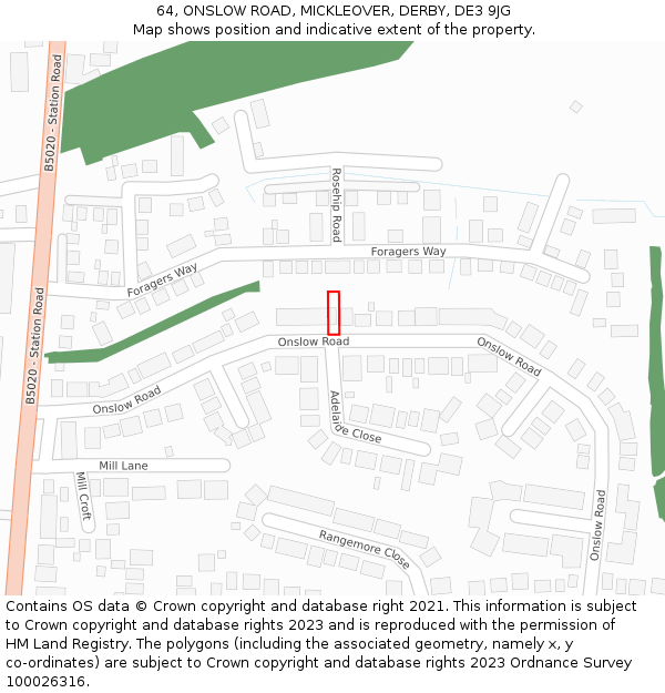 64, ONSLOW ROAD, MICKLEOVER, DERBY, DE3 9JG: Location map and indicative extent of plot