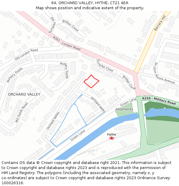 64, ORCHARD VALLEY, HYTHE, CT21 4EA: Location map and indicative extent of plot