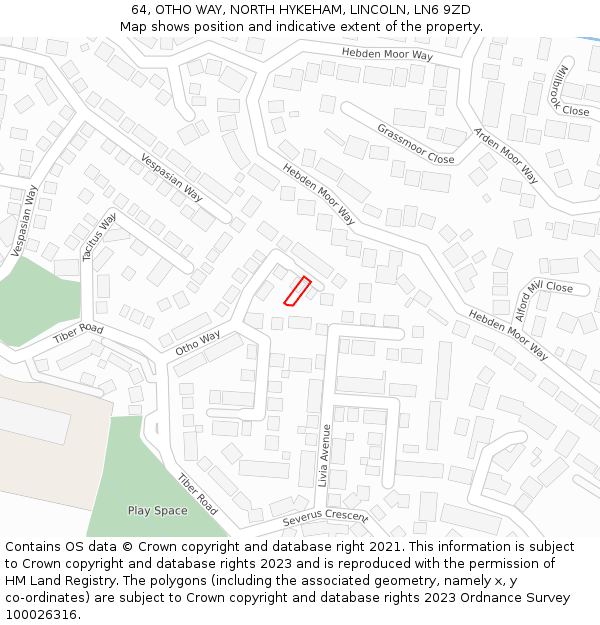64, OTHO WAY, NORTH HYKEHAM, LINCOLN, LN6 9ZD: Location map and indicative extent of plot