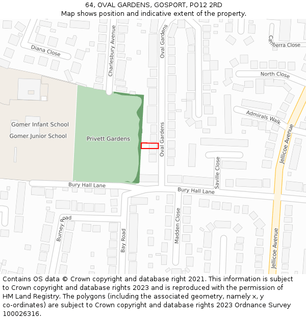 64, OVAL GARDENS, GOSPORT, PO12 2RD: Location map and indicative extent of plot