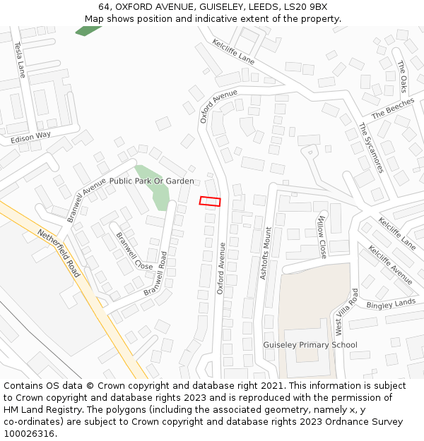 64, OXFORD AVENUE, GUISELEY, LEEDS, LS20 9BX: Location map and indicative extent of plot