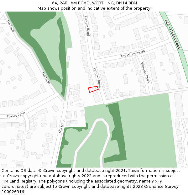 64, PARHAM ROAD, WORTHING, BN14 0BN: Location map and indicative extent of plot