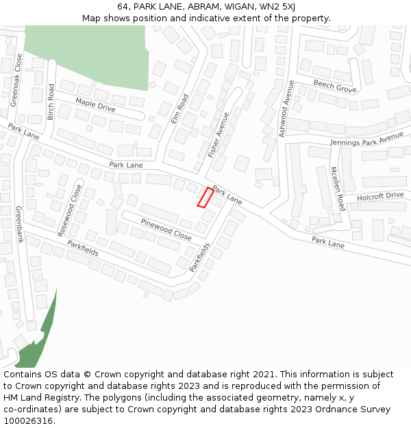64, PARK LANE, ABRAM, WIGAN, WN2 5XJ: Location map and indicative extent of plot