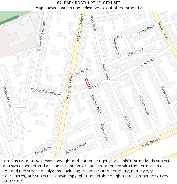 64, PARK ROAD, HYTHE, CT21 6ET: Location map and indicative extent of plot