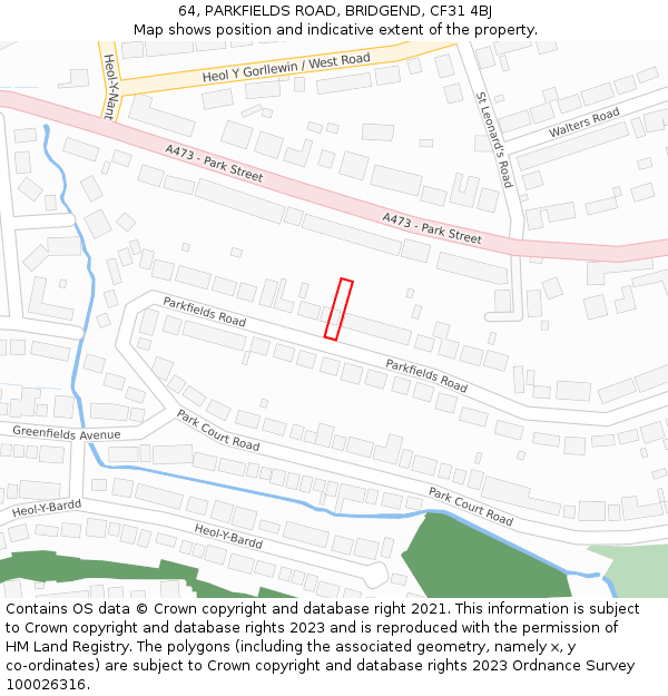 64, PARKFIELDS ROAD, BRIDGEND, CF31 4BJ: Location map and indicative extent of plot