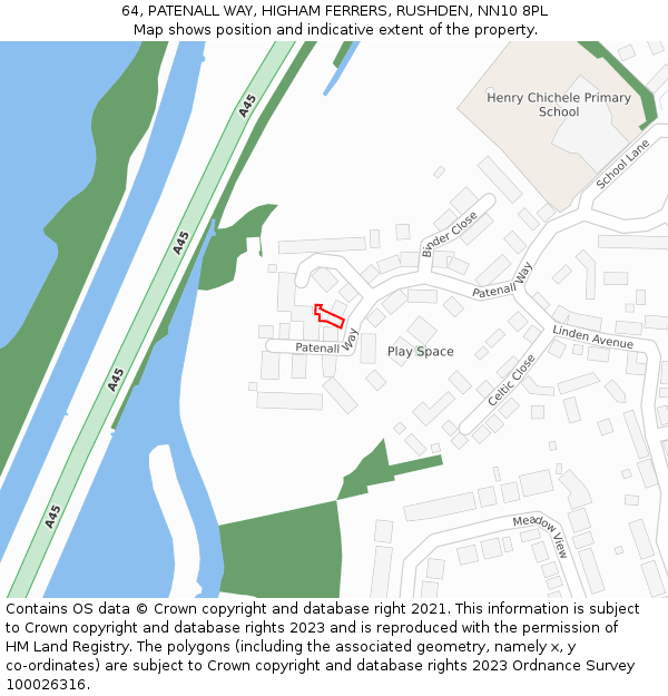 64, PATENALL WAY, HIGHAM FERRERS, RUSHDEN, NN10 8PL: Location map and indicative extent of plot