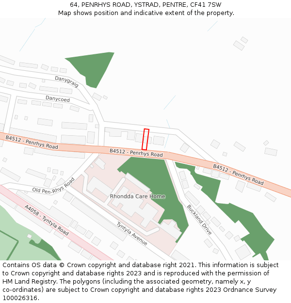 64, PENRHYS ROAD, YSTRAD, PENTRE, CF41 7SW: Location map and indicative extent of plot