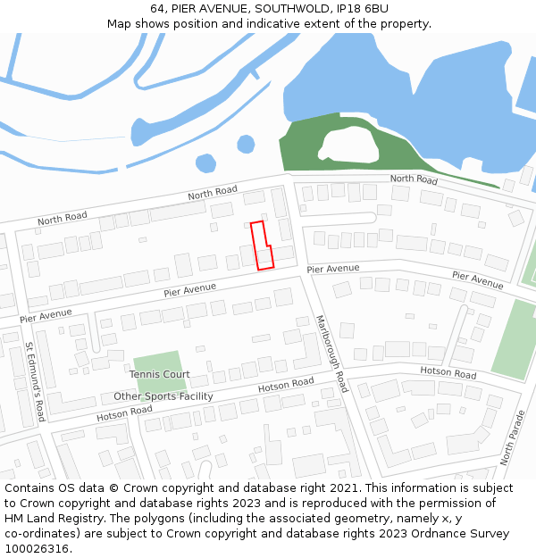 64, PIER AVENUE, SOUTHWOLD, IP18 6BU: Location map and indicative extent of plot