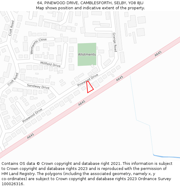 64, PINEWOOD DRIVE, CAMBLESFORTH, SELBY, YO8 8JU: Location map and indicative extent of plot