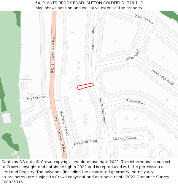 64, PLANTS BROOK ROAD, SUTTON COLDFIELD, B76 1HD: Location map and indicative extent of plot