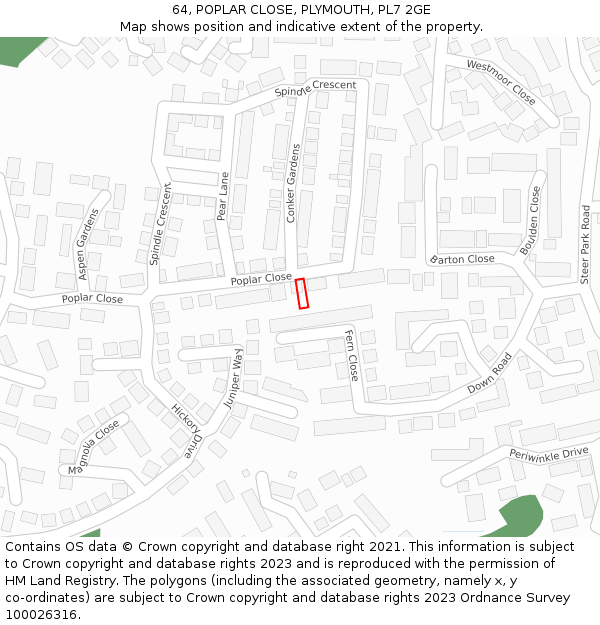64, POPLAR CLOSE, PLYMOUTH, PL7 2GE: Location map and indicative extent of plot