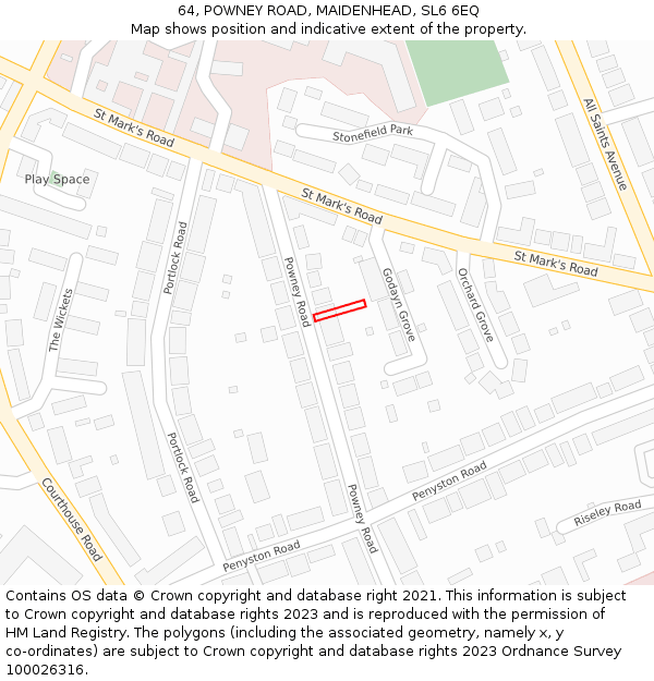 64, POWNEY ROAD, MAIDENHEAD, SL6 6EQ: Location map and indicative extent of plot