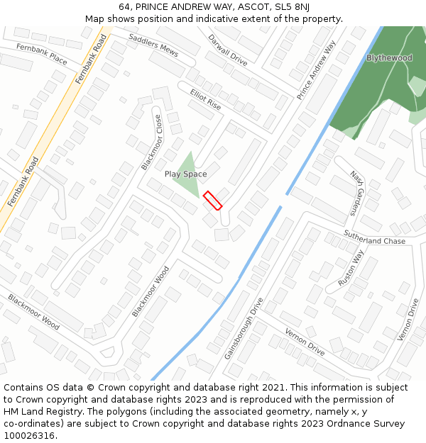 64, PRINCE ANDREW WAY, ASCOT, SL5 8NJ: Location map and indicative extent of plot