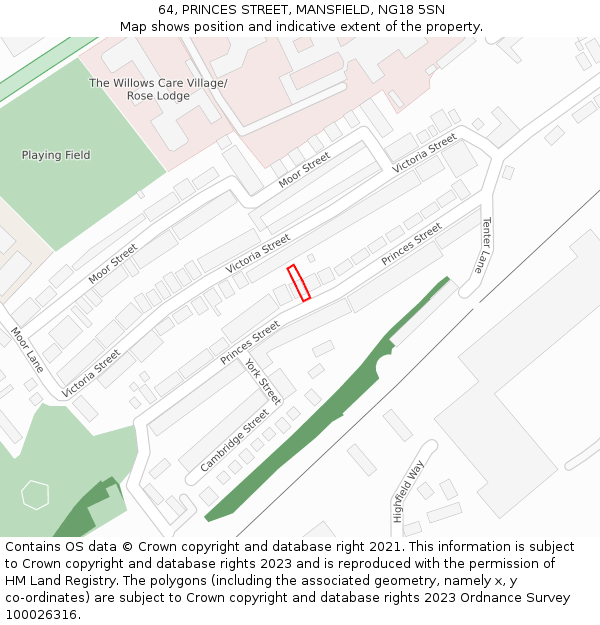 64, PRINCES STREET, MANSFIELD, NG18 5SN: Location map and indicative extent of plot