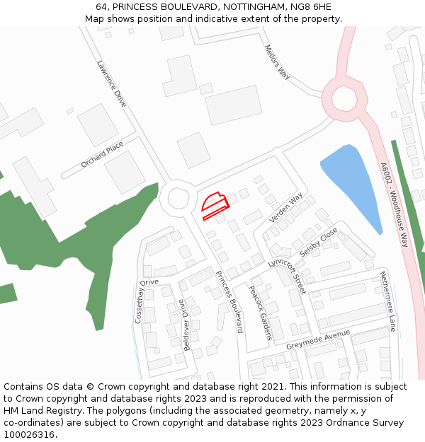 64, PRINCESS BOULEVARD, NOTTINGHAM, NG8 6HE: Location map and indicative extent of plot