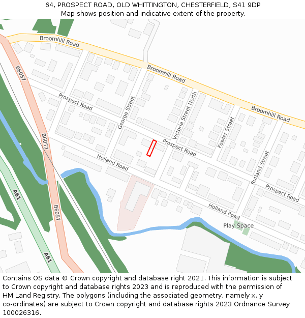 64, PROSPECT ROAD, OLD WHITTINGTON, CHESTERFIELD, S41 9DP: Location map and indicative extent of plot