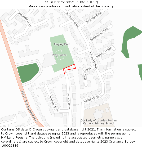 64, PURBECK DRIVE, BURY, BL8 1JQ: Location map and indicative extent of plot