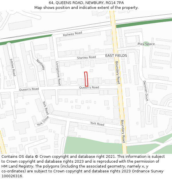 64, QUEENS ROAD, NEWBURY, RG14 7PA: Location map and indicative extent of plot